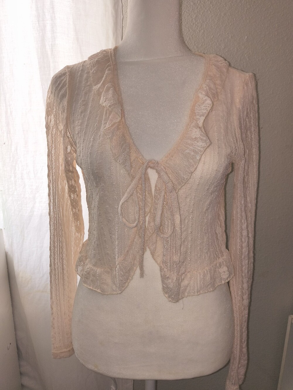 Delicate Peach Lace Tie-Front Top